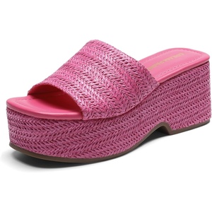 image:imageDREAM PAIRS Platform Espadrille Sandals for Women Wedges Slides Slip on Bohemia Sandals Flatform Open Toe Beach Sandals Dressy Outdoor Summer ShoesHot Pink