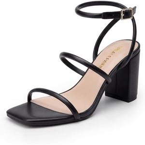 image:imageDREAM PAIRS Women Heels Chunky Square Open Toe Strappy Ankle Strap Block High Heeled Sandals for Dressy Wedding Comfortable ShoesBlack