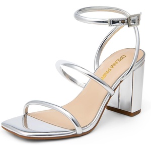 image:imageDREAM PAIRS Women Heels Chunky Square Open Toe Strappy Ankle Strap Block High Heeled Sandals for Dressy Wedding Comfortable ShoesSilverpat