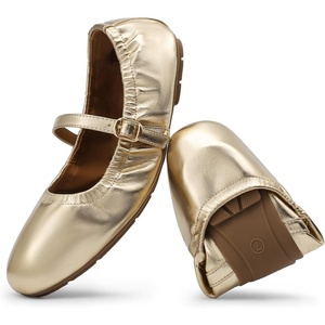 image:imageDREAM PAIRS Womens Ballet Flats Foldable Square Toe Mary Jane Flats Comfortable Slip On Dress Shoes Business Casual Work Mary Jane ShoesGold