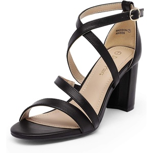 image:imageDREAM PAIRS Womens Block Chunky Heels Sandals Open Toe Ankle Strappy Comfortable Dressy Sandals for Bridal Wedding Prom Party with Adjustable Cross StrapBlackPu