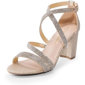 image:imageDREAM PAIRS Womens Block Chunky Heels Sandals Open Toe Ankle Strappy Comfortable Dressy Sandals for Bridal Wedding Prom Party with Adjustable Cross StrapGoldrhinestone