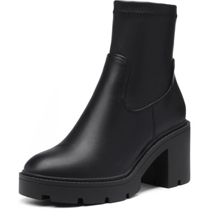 image:imageDREAM PAIRS Womens Chelsea Platform Boots Elastic Chunky Heel Lug Sole Ankle Booties ShoesBlackPu