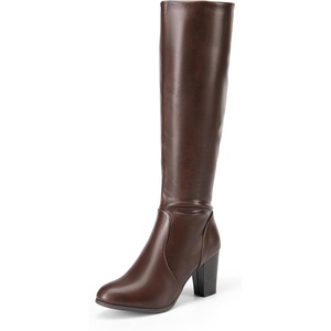 image:imageDREAM PAIRS Womens Chunky Heel Knee High BootsBrownpu