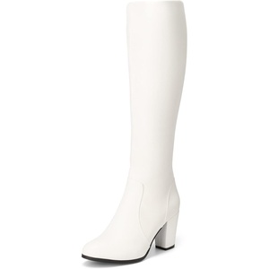 image:imageDREAM PAIRS Womens Chunky Heel Knee High BootsWhitePu