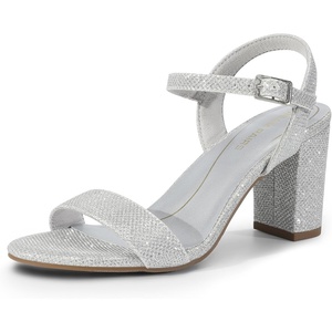image:imageDREAM PAIRS Womens Chunky Heels Block Round Open Toe Ankle Strap Heel Fashion Wedding Party Comfort Dress Sandals ShoesSilverglitter