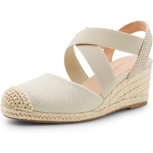 image:imageDREAM PAIRS Womens Close Toe Espadrilles Platform Slip on Elastic Criss Cross Straps Dressy Wedges SandalsBeige