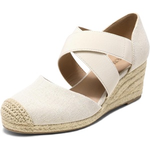 image:imageDREAM PAIRS Womens Close Toe Espadrilles Platform Slip on Elastic Criss Cross Straps Dressy Wedges SandalsLinen