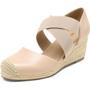 image:imageDREAM PAIRS Womens Close Toe Espadrilles Platform Slip on Elastic Criss Cross Straps Dressy Wedges SandalsNude