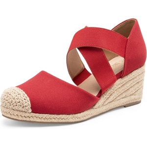 image:imageDREAM PAIRS Womens Close Toe Espadrilles Platform Slip on Elastic Criss Cross Straps Dressy Wedges SandalsRed