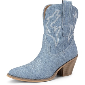 image:imageDREAM PAIRS Womens Cowboy Ankle Boots Western Booties Low Heel Pointed Toe Cowgirl BootsDenim Blue