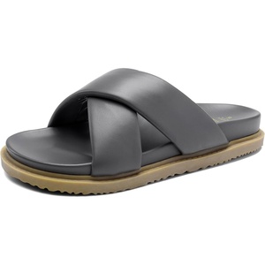 image:imageDREAM PAIRS Womens Crisscross Open Toe Slide Sandals Flat Comfort Slip on SandalsGreypu