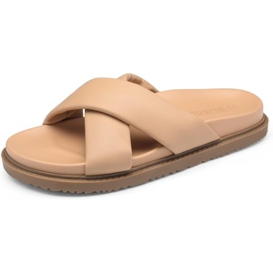 image:imageDREAM PAIRS Womens Crisscross Open Toe Slide Sandals Flat Comfort Slip on SandalsNude