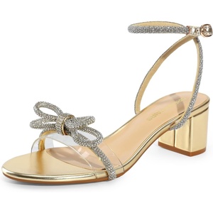 image:imageDREAM PAIRS Womens Double Bowknots Crystal Sandals Low Chunky Heels Clear Slingback Dress Shoes for Wedding Bridal PartyLight Gold