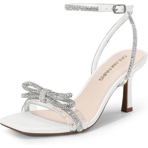 image:imageDREAM PAIRS Womens Dress Sandals for Party Wedding with Double Bowknots Heels Open Square Toe Ankle Strap Crystal Rhinestone ShoesWhitepu