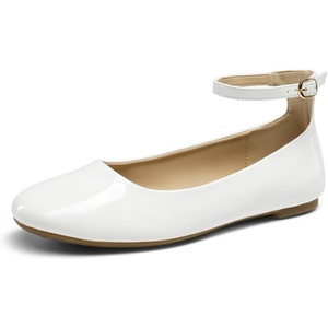 image:imageDREAM PAIRS Womens Dressy Ballet Flats Shoes Round Toe Comfortable Ankle Strap Patent Ballerina Flats ShoesWhite