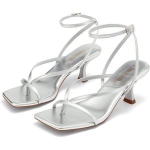 image:imageDREAM PAIRS Womens Dressy Kitten Heel Sandals Sylvestra Strappy Open Square Toe Heels with Ankle Strap for Wedding Guest Parties and Special OccasionsSilverpu