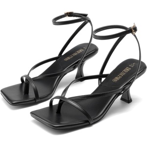 image:imageDREAM PAIRS Womens Dressy Kitten Heel Sandals Sylvestra Strappy Open Square Toe Heels with Ankle Strap for Wedding Guest Parties and Special OccasionsBlackpu