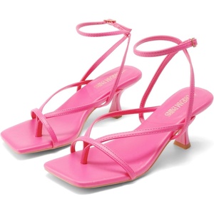 image:imageDREAM PAIRS Womens Dressy Kitten Heel Sandals Sylvestra Strappy Open Square Toe Heels with Ankle Strap for Wedding Guest Parties and Special OccasionsHot Pinkpu