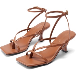 image:imageDREAM PAIRS Womens Dressy Kitten Heel Sandals Sylvestra Strappy Open Square Toe Heels with Ankle Strap for Wedding Guest Parties and Special OccasionsBrownpu