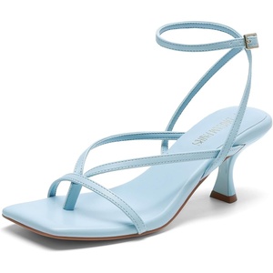 image:imageDREAM PAIRS Womens Dressy Kitten Heel Sandals Sylvestra Strappy Open Square Toe Heels with Ankle Strap for Wedding Guest Parties and Special OccasionsLight Blue