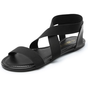 image:imageDREAM PAIRS Womens Elastic Ankle Strap Flat Sandals Summer Dressy Shoes Cute Strappy Gladiator SandalsAll Blackelastic