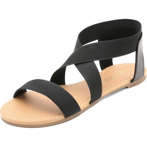 image:imageDREAM PAIRS Womens Elastic Ankle Strap Flat Sandals Summer Dressy Shoes Cute Strappy Gladiator SandalsBlack