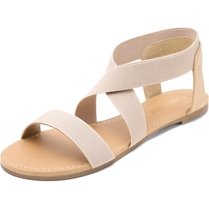 image:imageDREAM PAIRS Womens Elastic Ankle Strap Flat Sandals Summer Dressy Shoes Cute Strappy Gladiator SandalsNude