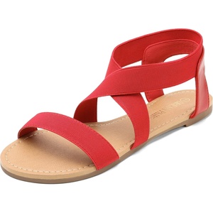 image:imageDREAM PAIRS Womens Elastic Ankle Strap Flat Sandals Summer Dressy Shoes Cute Strappy Gladiator SandalsRed