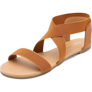 image:imageDREAM PAIRS Womens Elastic Ankle Strap Flat Sandals Summer Dressy Shoes Cute Strappy Gladiator SandalsTan