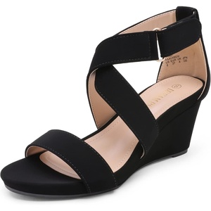 image:imageDREAM PAIRS Womens Elastic Ankle Strap Wedge SandalsBlackNubuck