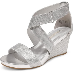 image:imageDREAM PAIRS Womens Elastic Ankle Strap Wedge SandalsSilverGlitter