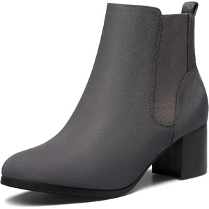 image:imageDREAM PAIRS Womens Elastic Gore Chelsea Boots Chunky Block Heel Ankle BootieGrey