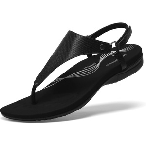 image:imageDREAM PAIRS Womens Flat Sandals Arch Support Orthopedic Comfortable Soft Cushion Summer TStrap Walking Thong SandalsAll Black