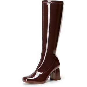 image:imageDREAM PAIRS Womens Gogo Boots Square Toe Chunky Wide Calf Knee High BootsBrown