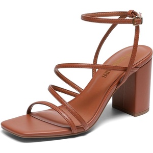 image:imageDREAM PAIRS Womens Heels Chunky Block Strappy Square Open Toe Ankle Buckle 315 Inch Heeled Sandals Wedding Party Dress Prom ShoesBrown