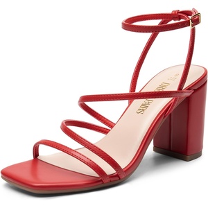 image:imageDREAM PAIRS Womens Heels Chunky Block Strappy Square Open Toe Ankle Buckle 315 Inch Heeled Sandals Wedding Party Dress Prom ShoesRedpu
