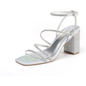 image:imageDREAM PAIRS Womens Heels Chunky Block Strappy Square Open Toe Ankle Buckle 315 Inch Heeled Sandals Wedding Party Dress Prom ShoesSilverrhinestone