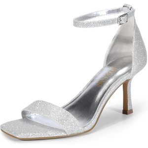 image:imageDREAM PAIRS Womens High Stilettos Open Square Toe Ankle Strap Heels Sexy Fashion Comfort Dress Shoes Wedding Bridal Pumps Heeled SandalsSilverglitter