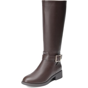 image:imageDREAM PAIRS Womens Knee High Riding Boots Comfortable Low Chunky Heel Side Zipper Round Toe Casual Classic RanchingBrown