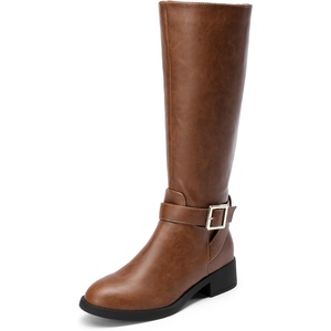 image:imageDREAM PAIRS Womens Knee High Riding Boots Comfortable Low Chunky Heel Side Zipper Round Toe Casual Classic RanchingLight Brown