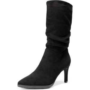 image:imageDREAM PAIRS Womens Mid Calf Boots High Heels Pointed Toe Zip Fashion Dressy BootBlacksuede