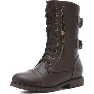 image:imageDREAM PAIRS Womens Mid Calf Builtin Wallet Pocket Lace up Military Combat BootsBrown