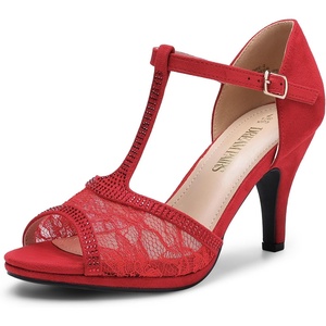 image:imageDREAM PAIRS Womens Open Toe Kitten Heel SandalsRedsuede