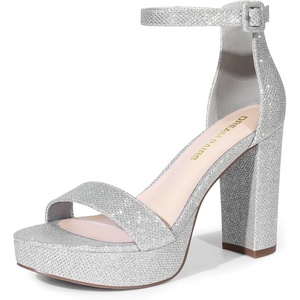 image:imageDREAM PAIRS Womens Platform Chunky High Heeled Sandals Open Toe Block Heels Ankle Strap Dress Shoes for Wedding Party EveningSilverglitter