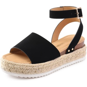 image:imageDREAM PAIRS Womens Platform Espadrilles Casual Ankle Strap Wedge Sandals Comfortable Dressy Summer ShoesBlacknubuck