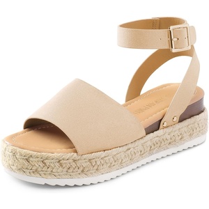 image:imageDREAM PAIRS Womens Platform Espadrilles Casual Ankle Strap Wedge Sandals Comfortable Dressy Summer ShoesNudesuede