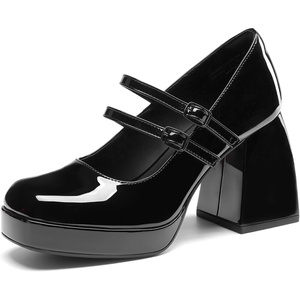 image:imageDREAM PAIRS Womens Platform Mary Jane High Chunky Closed Toe Heels Block Square Toe Double Strap Dress Pumps Fashion Party Y2K ShoesBlackpat