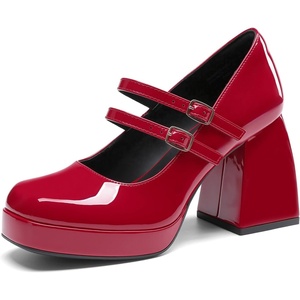 image:imageDREAM PAIRS Womens Platform Mary Jane High Chunky Closed Toe Heels Block Square Toe Double Strap Dress Pumps Fashion Party Y2K ShoesRedpat