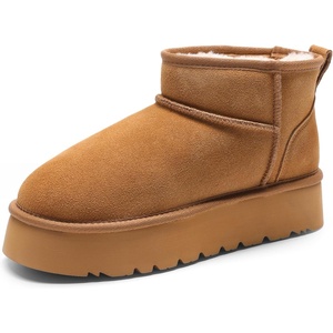 image:imageDREAM PAIRS Womens Platform Winter Snow Boots Genuine Suede Water Resistant Mini Ankle Boots Stable Lightweight Booties AntiSlip with Memory Foam Outdoor FuzzyChestnut
